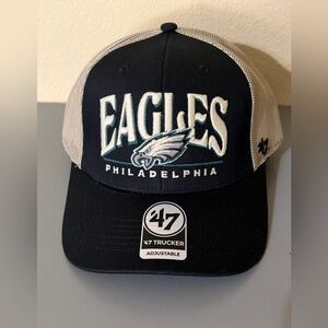 Philadelphia Eagles ‘47 Trucker A-Frame Snapback Hat Black Khaki Mesh NFL OSFA